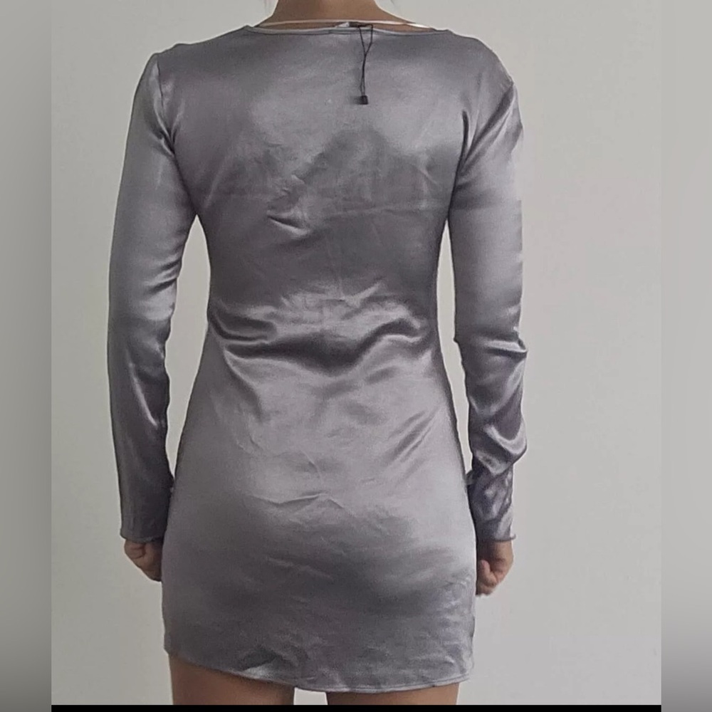 ZARA Satin Mini Dress Sliver NWT - Picture 6 of 8